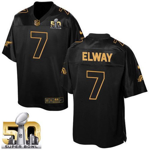 Nike Broncos #7 John Elway Black Super Bowl 50 Men's Stitched NFL Elite Pro Line Gold Collection Jersey - Click Image to Close